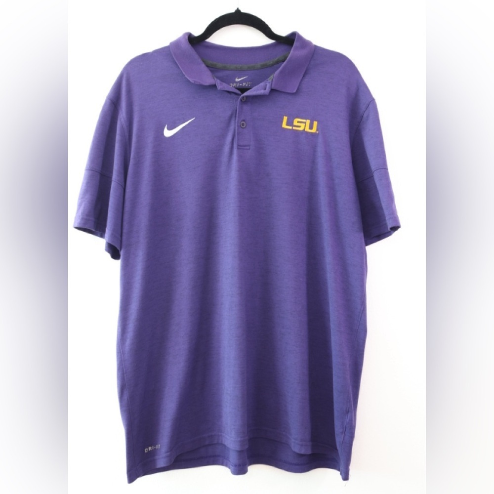 LSU Tigers Nike Polo Shirt Mens XL Purple Dri Fit Performance Logo Golf Prep
